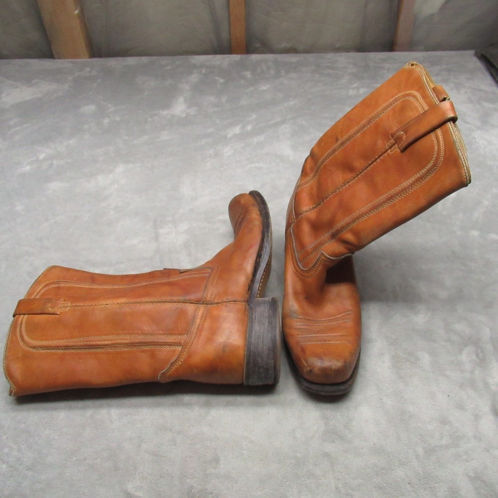 Dingo Boots Mens 9.5 B Tan Leather Western Cowboy Square Toe Riding USA VTG‎